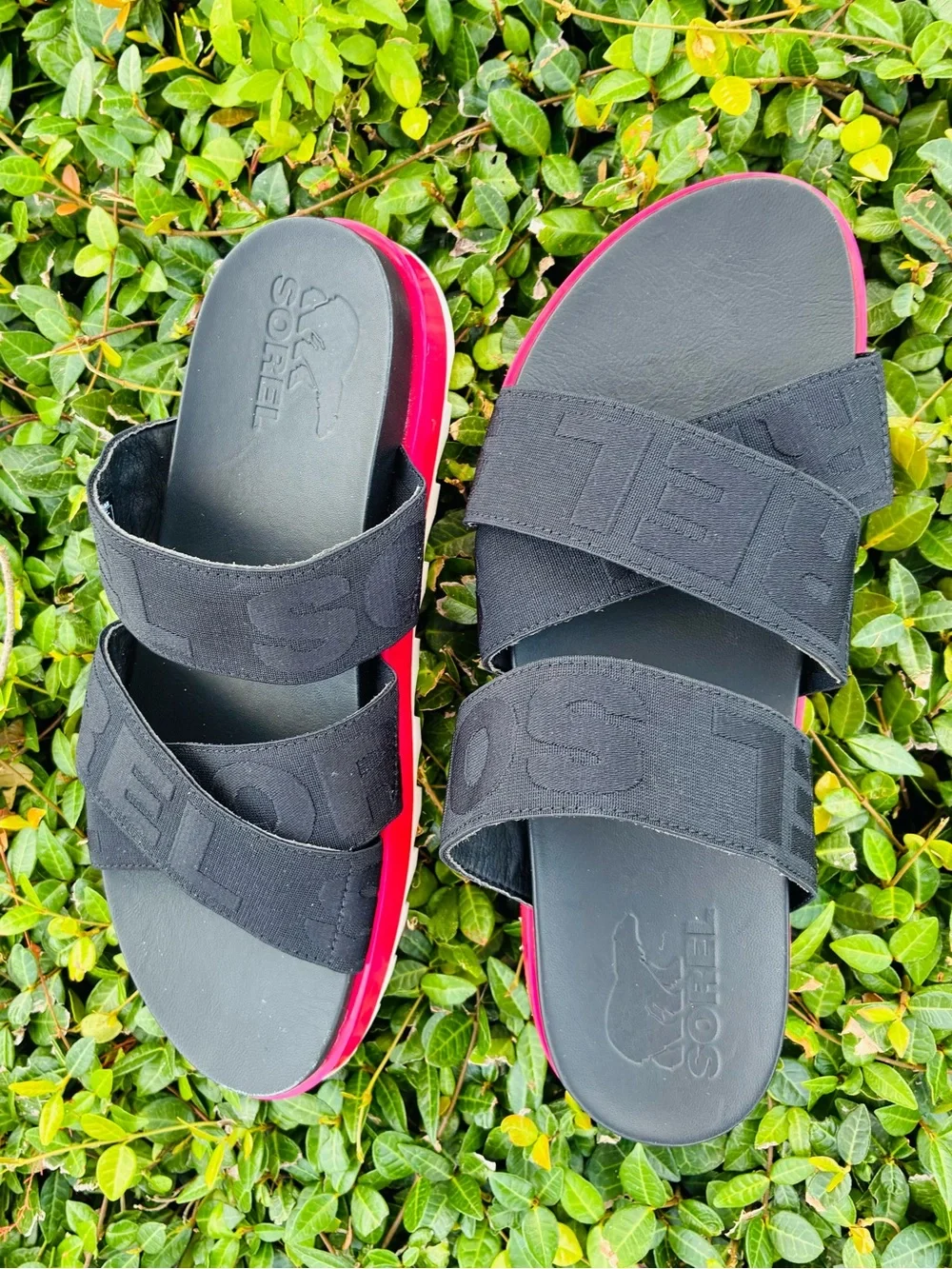 SOREL Womens Roaming Sport Slide Sandal Size 9.5 Black Punch Pink Cross Band